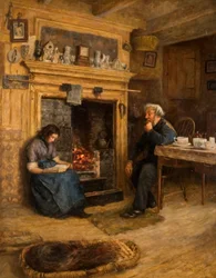 Interieur, Vrouw Leest aan Oude Man, 1889